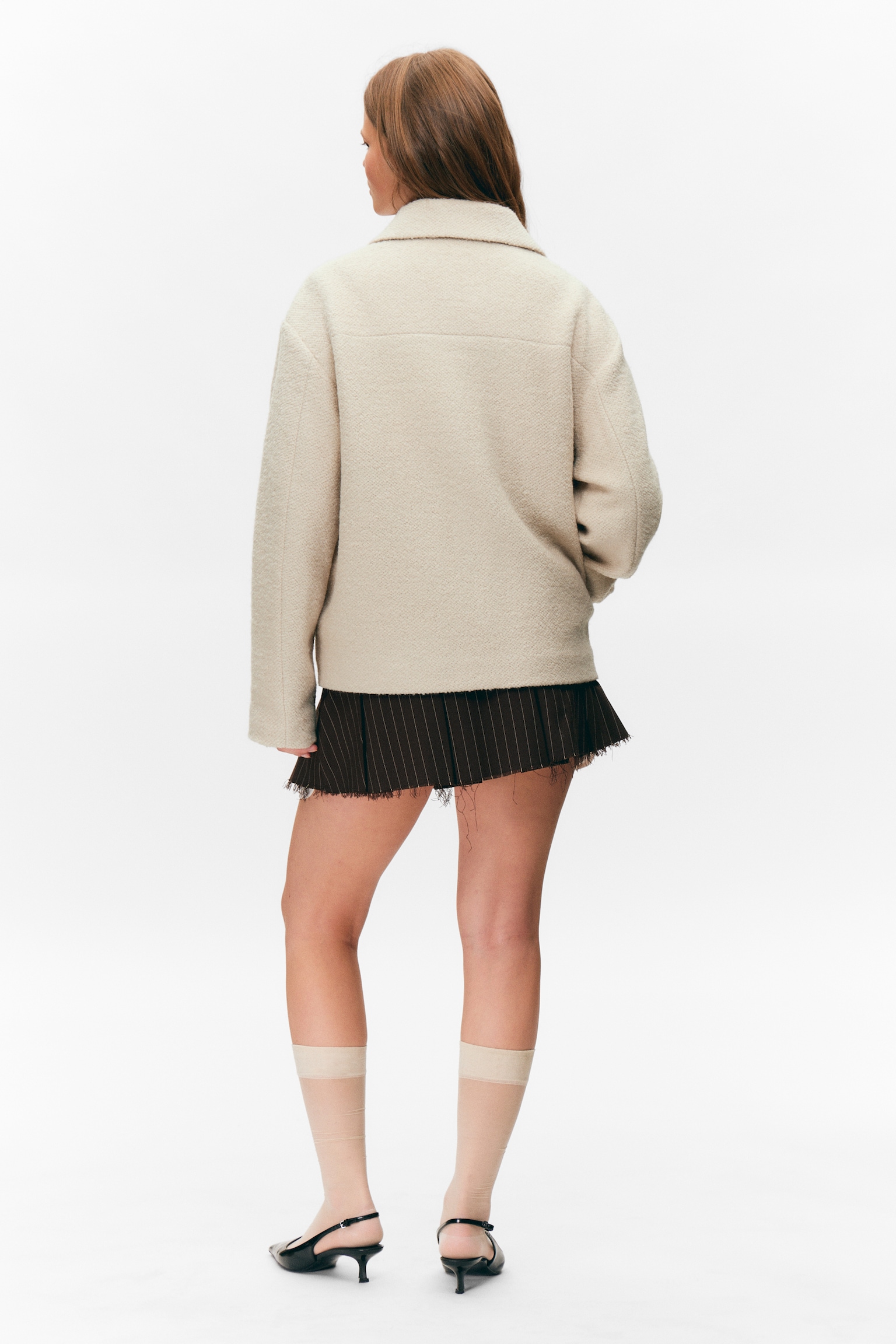 Boxy Button-Up Wool-Blend Jacket - Dusty Cream - 3