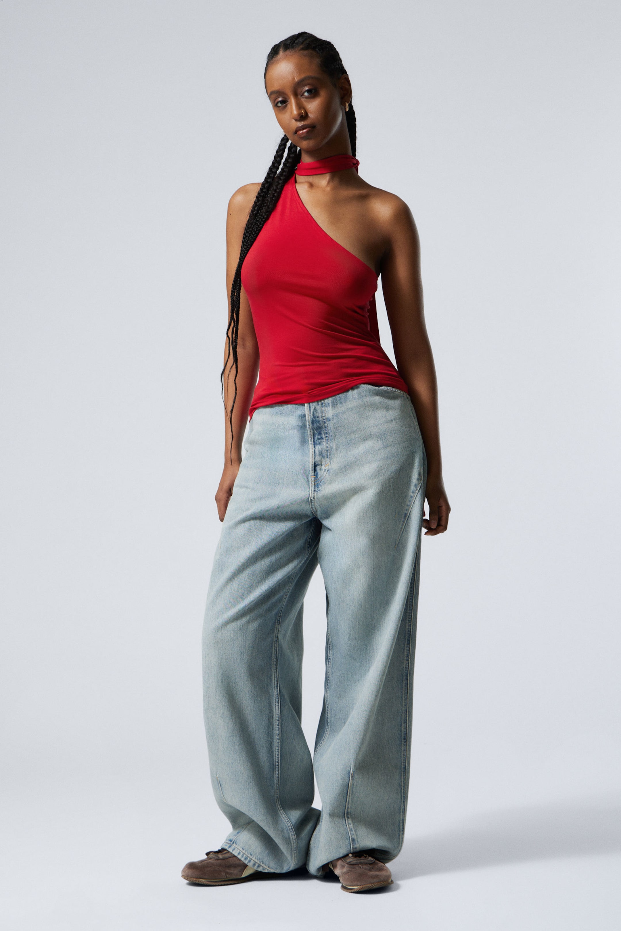 Rot - Lyocell One-Shoulder-Top zum Binden - 2