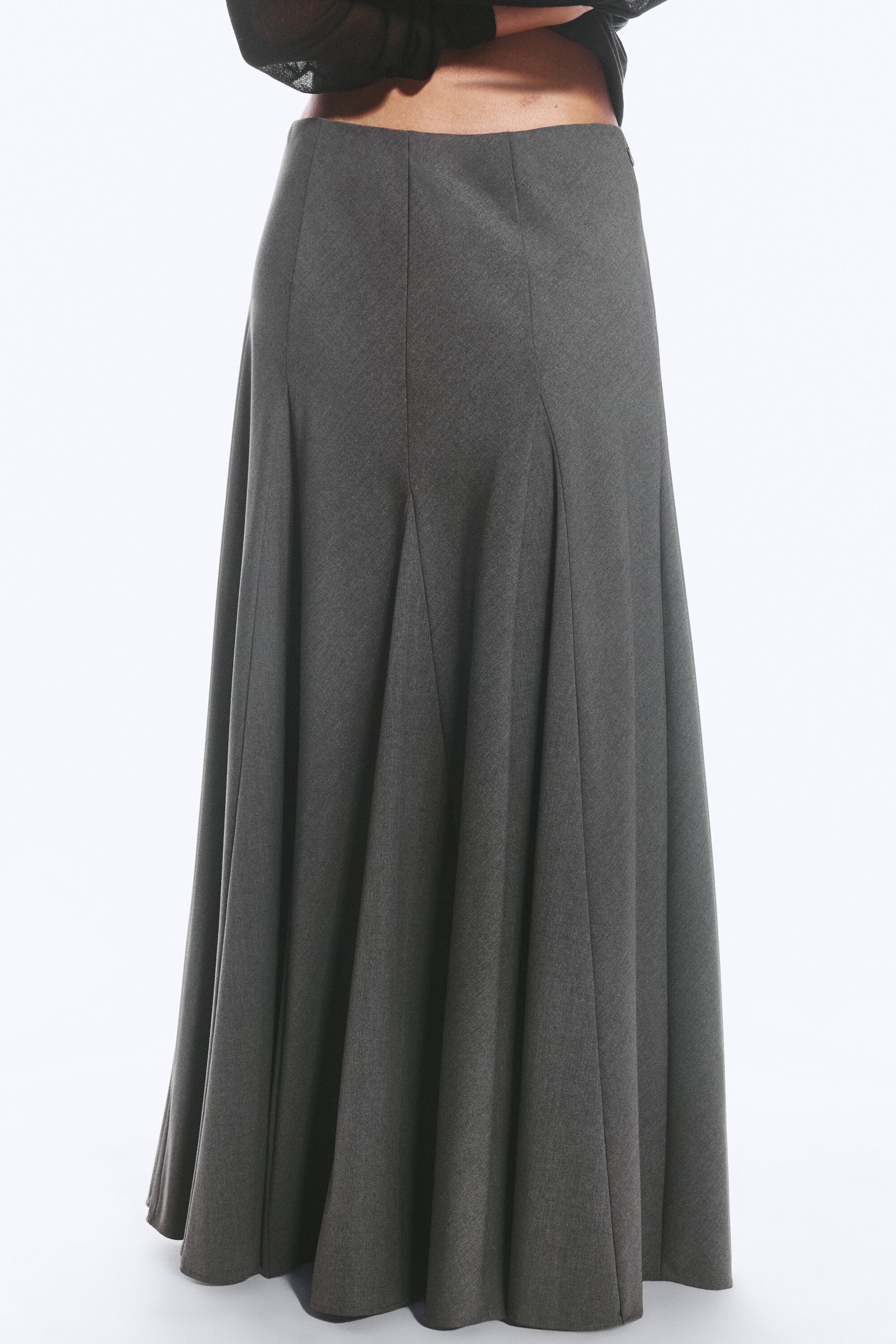 Dark Grey Melange - Mid Rise Panelled Maxi Skirt - 3