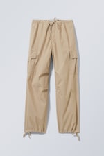 Beige - Parachute Loose Cargo Trousers - 0