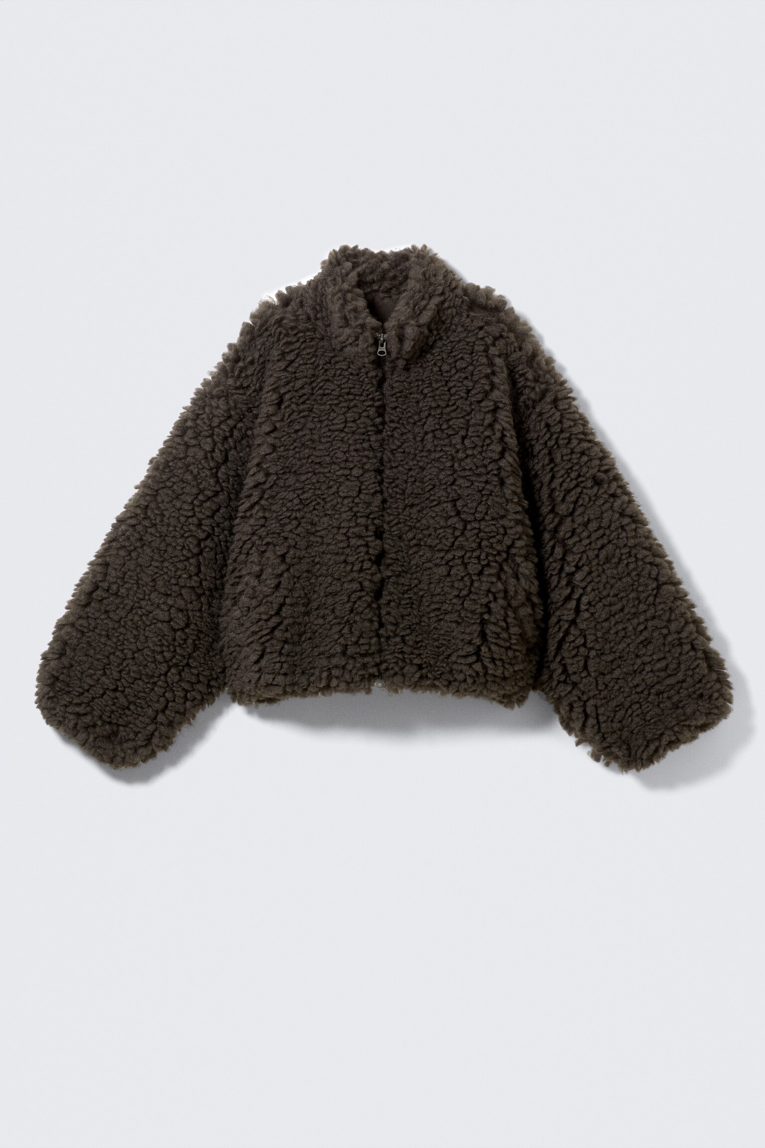Oversized Fluffy Zip Jacket - Brown/Dusty Grey - 2
