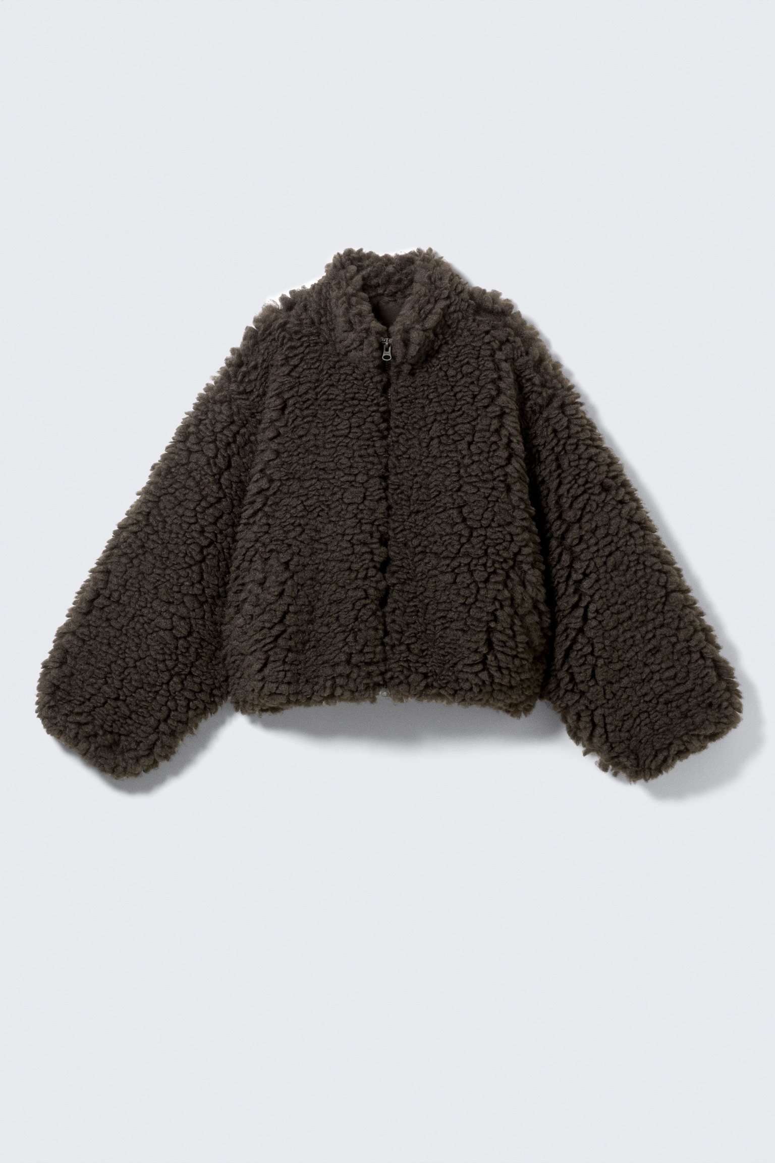 Flauschige Oversize-Jacke mit Reißverschluss - Braun/Staubgrau/Staubiges Beige - 2