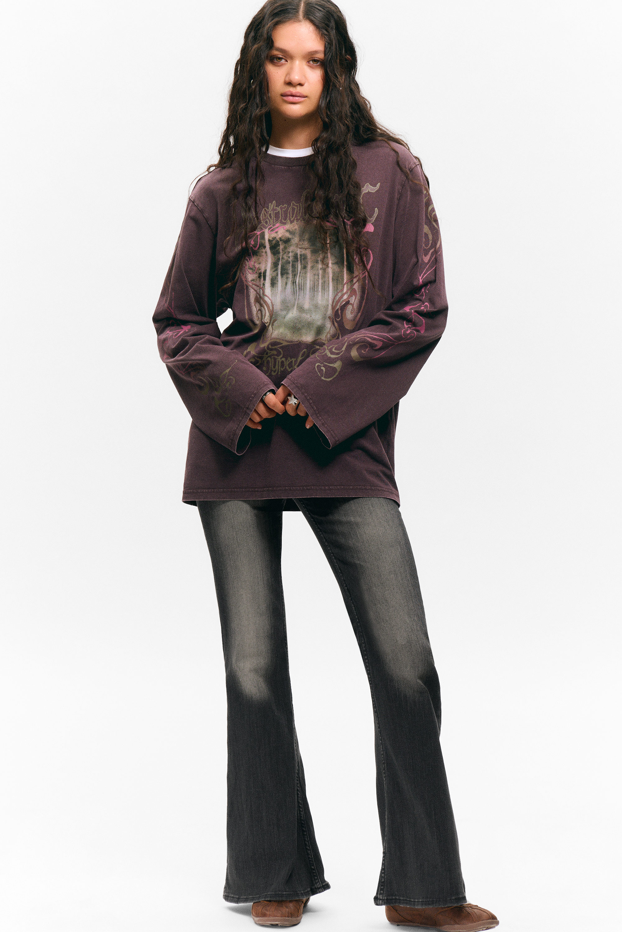 Dark Purple - Hyper Lunar - Printed Long-Sleeved Cotton T-shirt - 1