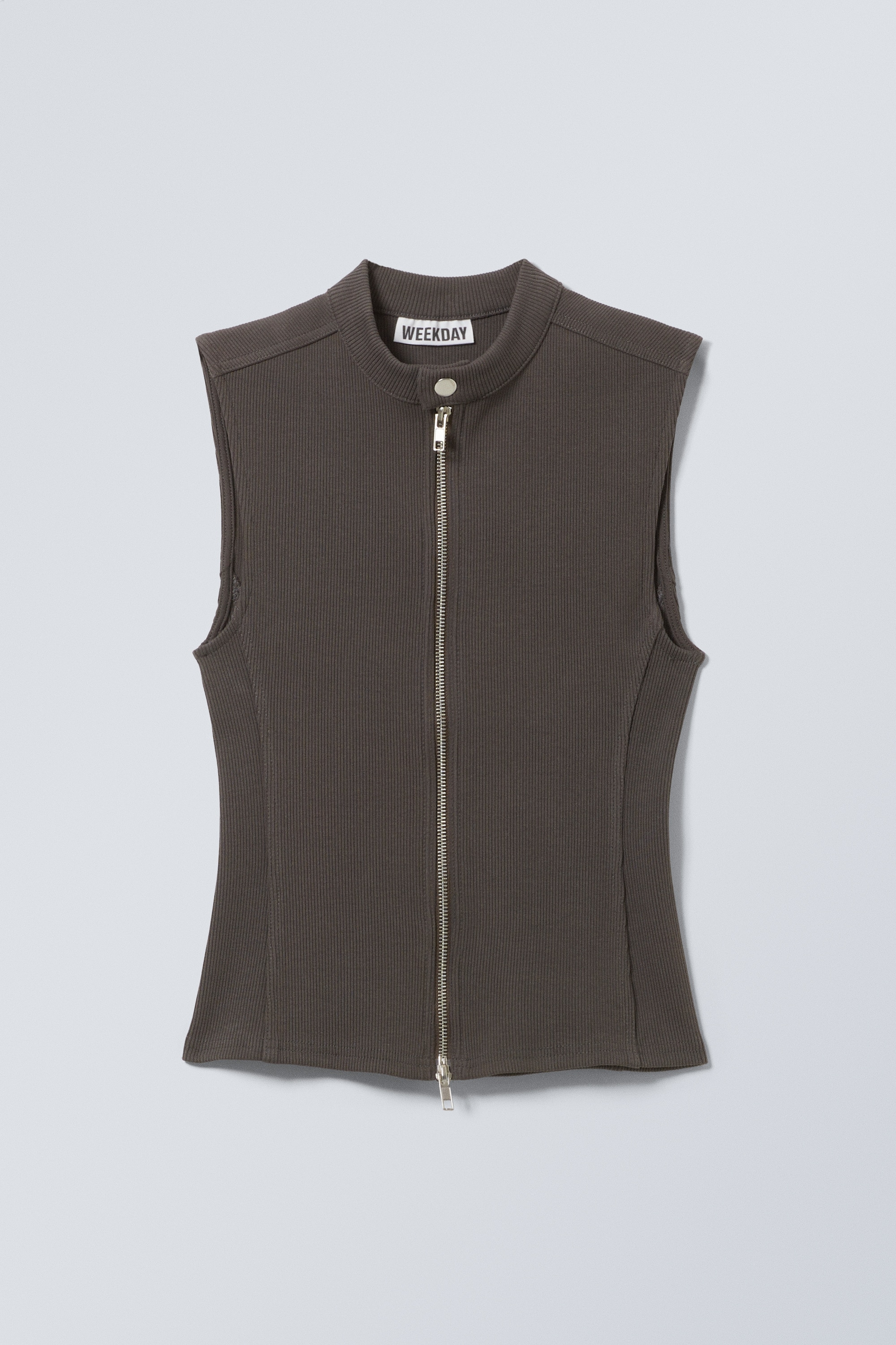Sleeveless Ribbed Zip-Top - Dark Grey - Ladies | H&M GB