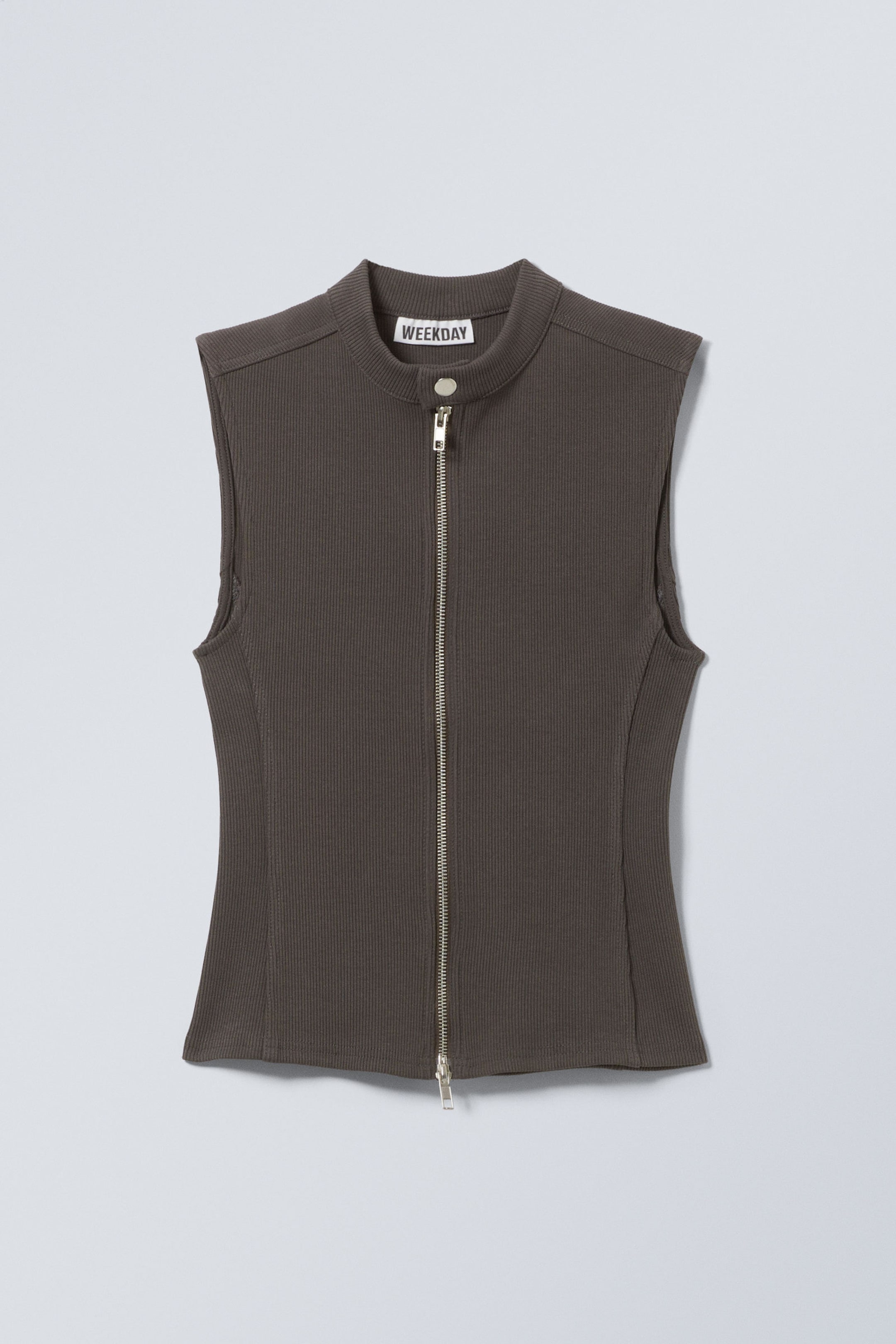 Dark Grey - Sleeveless Ribbed Zip-Top - 1