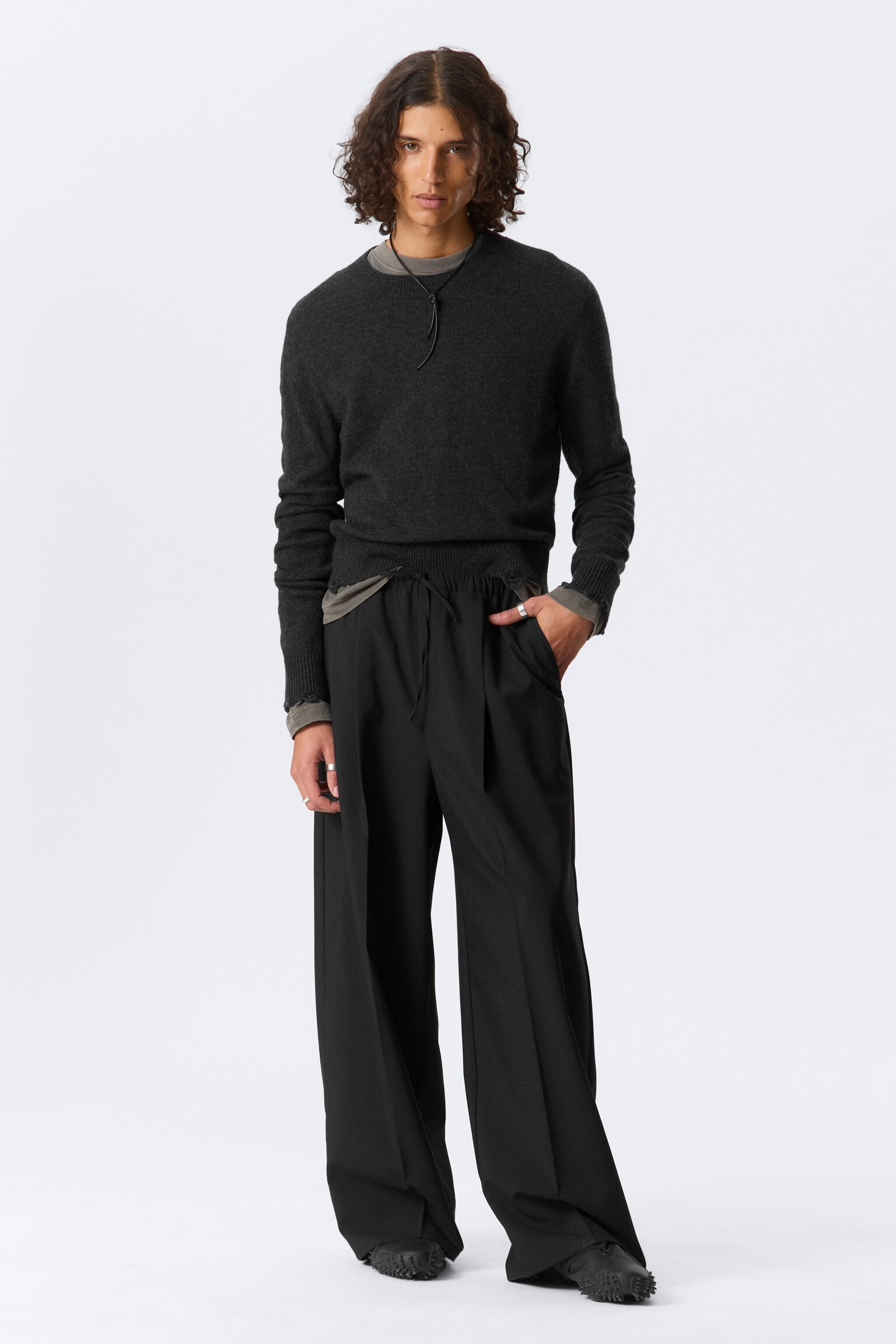 Oversized kostuumpantalon - Zwart/Beige