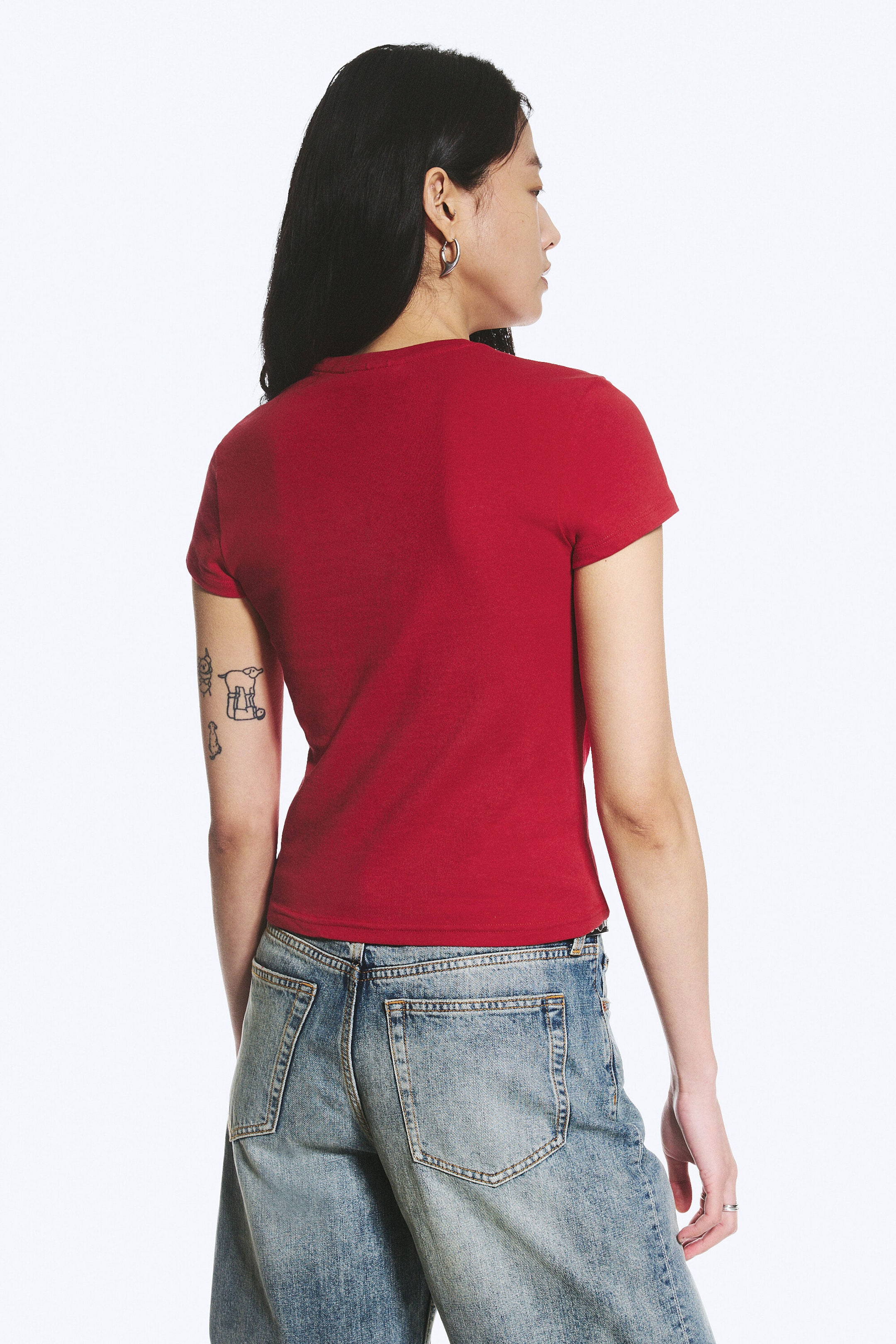 Red - Communication - Boxy Printed Short-Sleeved T-shirt - 2