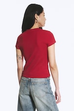 Red - Communication - Boxy Printed Short-Sleeved T-shirt - 2
