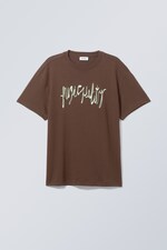 Brown - Oversized Graphic Printed T-shirt - 0