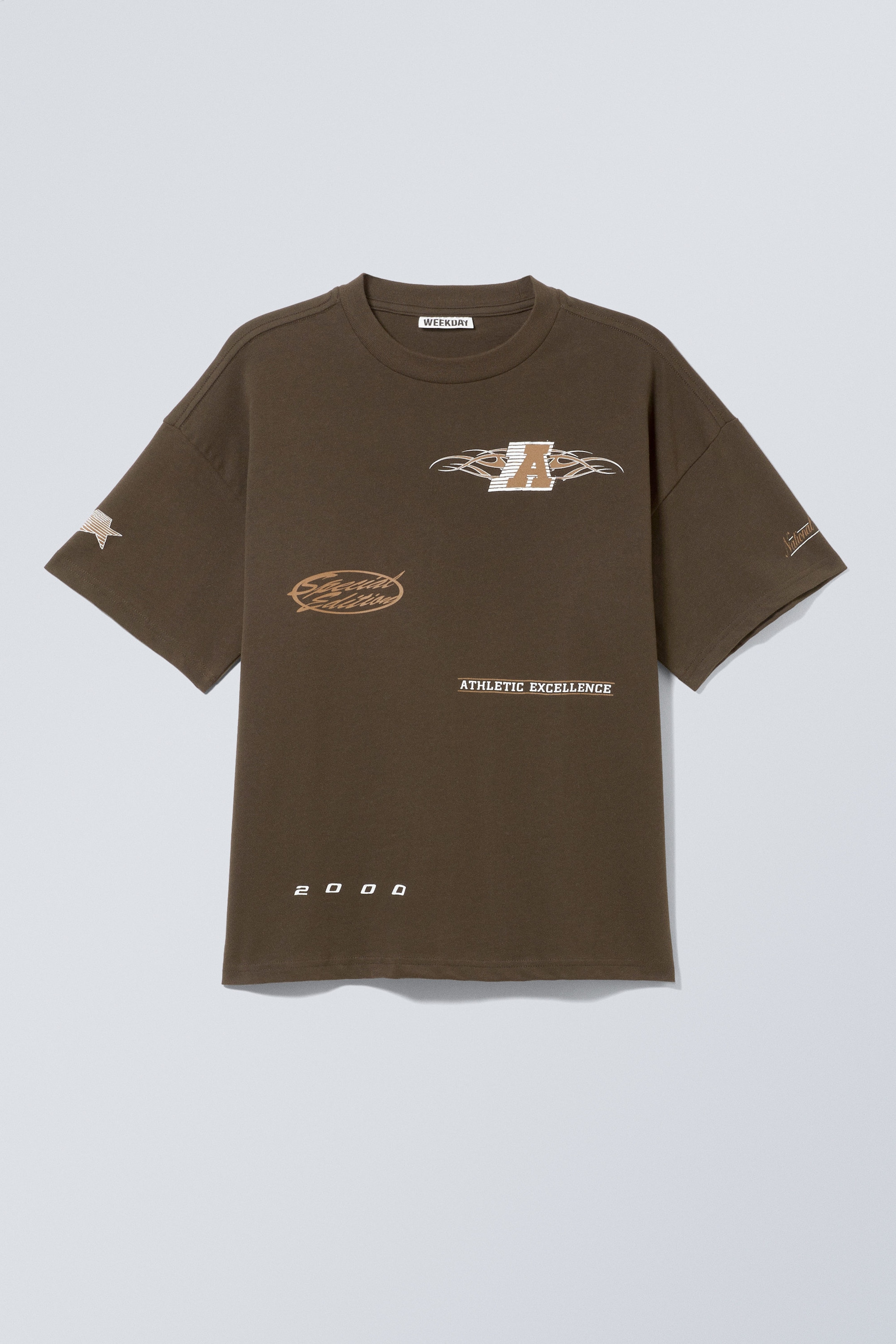 Donkerbruin - Sportlogo's - T-shirt met boxy pasvorm en grafische print - 0