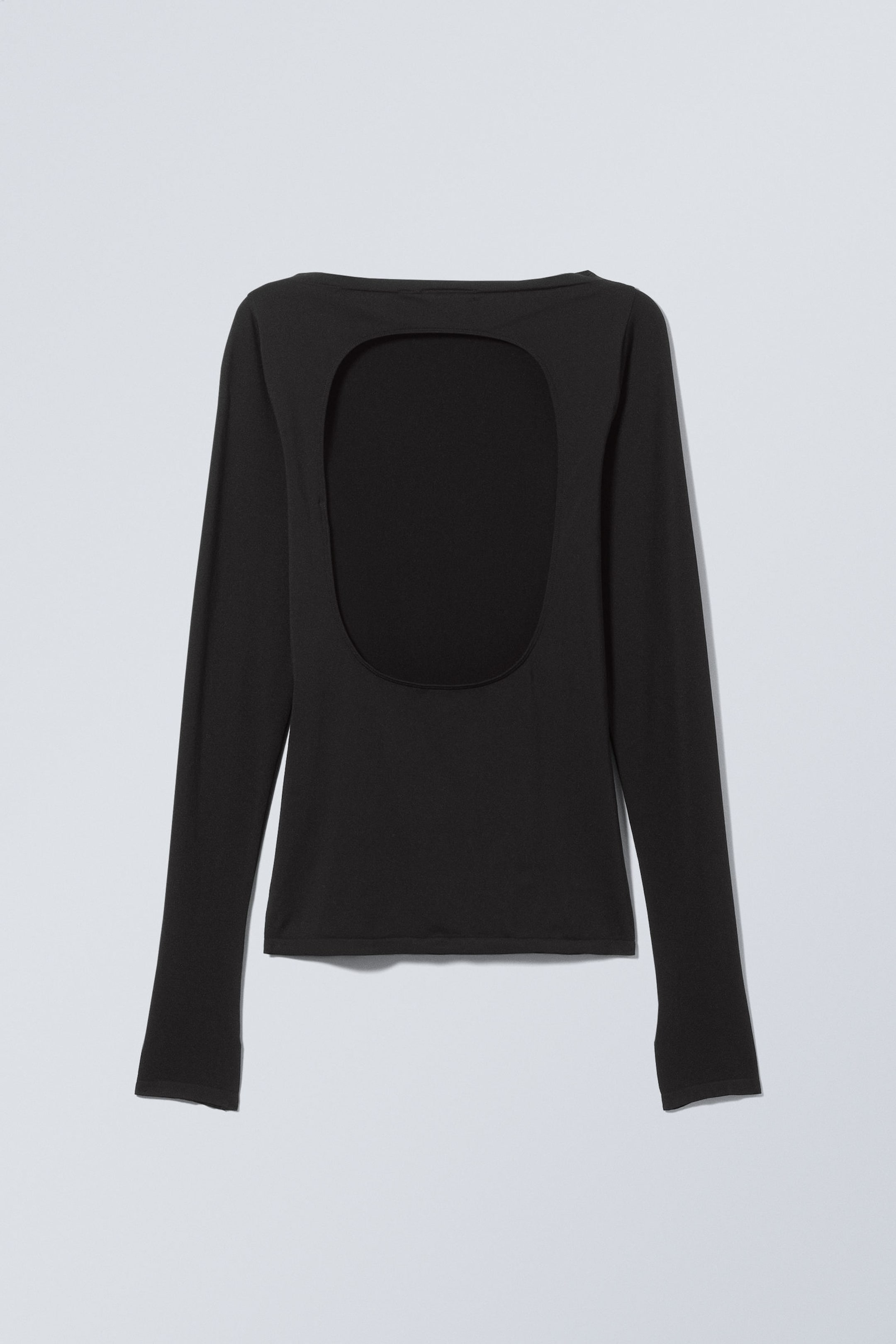 Black - Open Back Seamless Longsleeve Top - 2