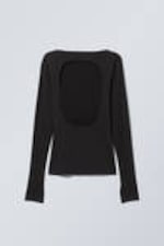 Black - Open Back Seamless Longsleeve Top - 1