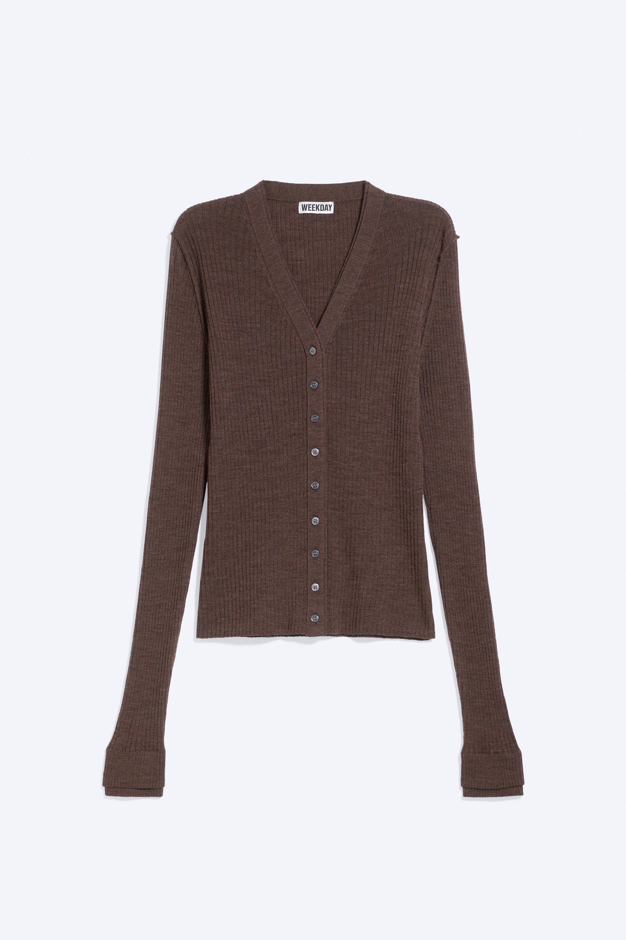 Merino-Strickjacke mit V-Ausschnitt - Dunkelbraun/Grau meliert/Dunkelgrün