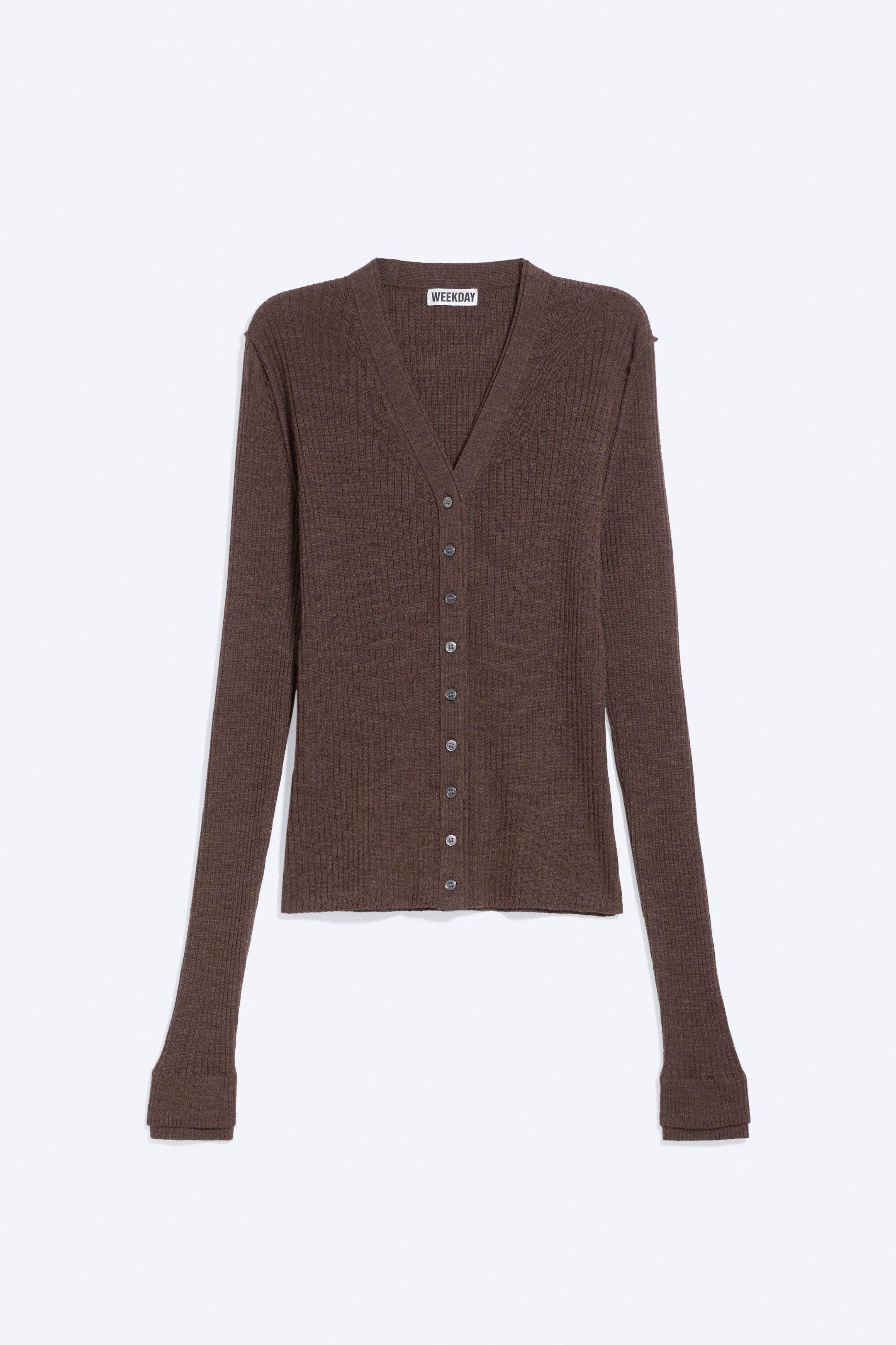 Mørkebrun - V-hals cardigan i merinoull - 1