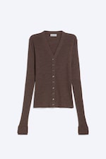 Mørkebrun - V-hals cardigan i merinoull - 0