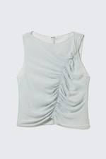 Light Grey - Ruched Sleeveless Crepe Top - 0
