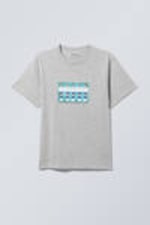 Light Grey - Fussball Team - Boxy Graphic Printed T-Shirt - 0