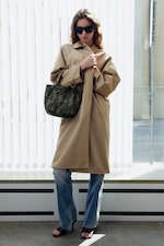 Dusty Beige + Dogtooth - Oversized Reversible Car Coat - 3
