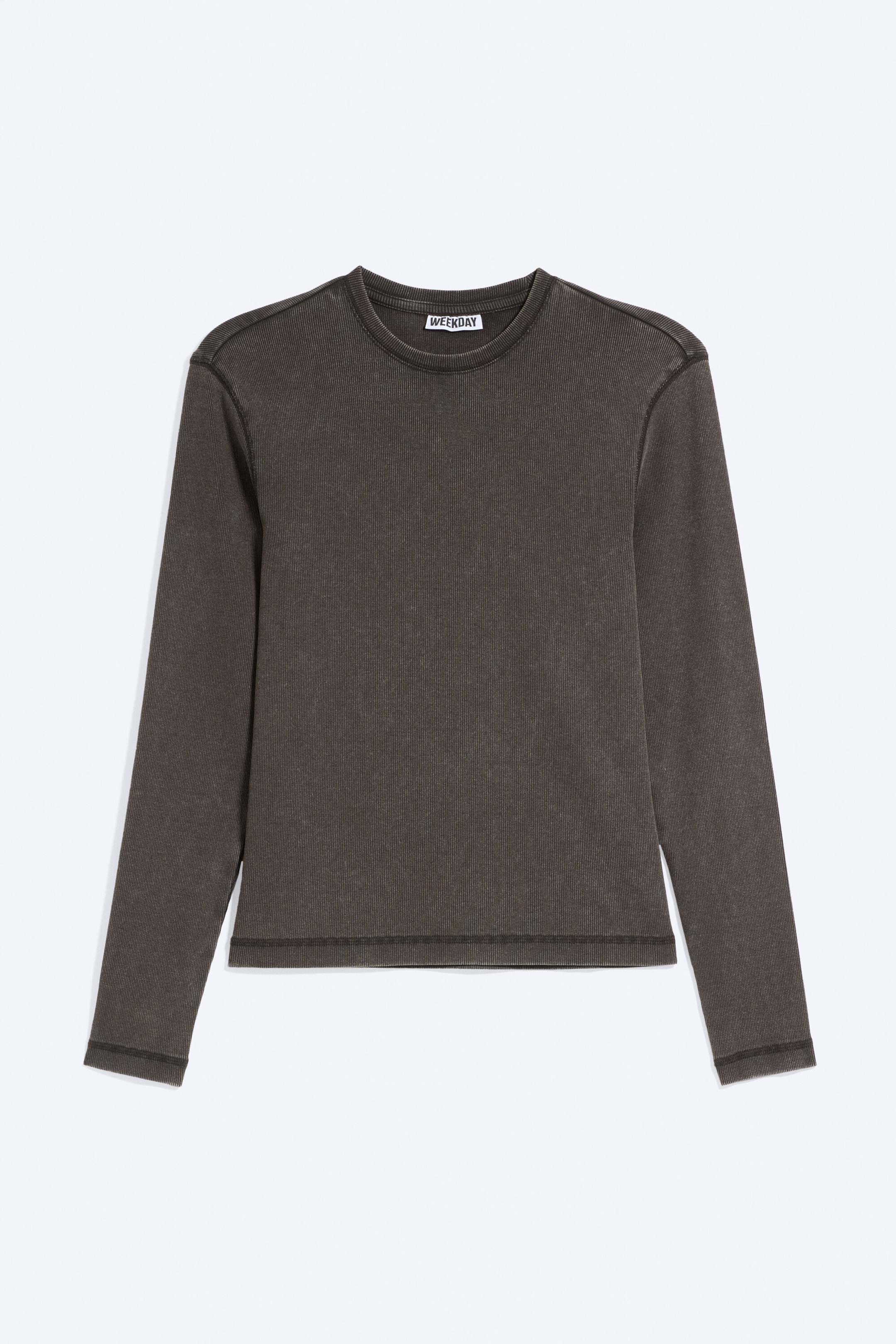 Washed Dark Brown - Ribbed Long-Sleeved T-shirt - 4