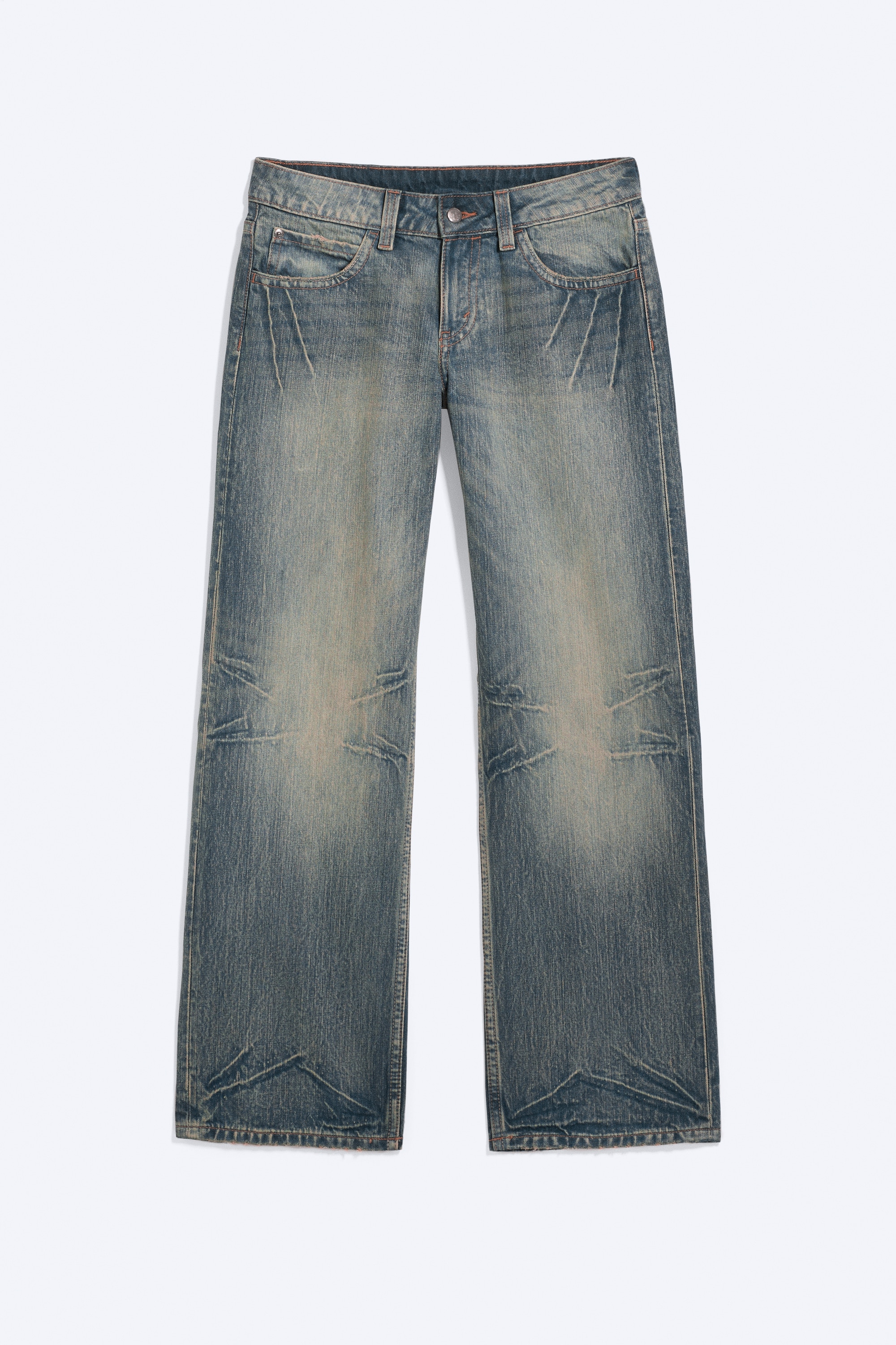 Jeans Messy regular a vita bassa con straight leg - Blu velato - Blu medio
