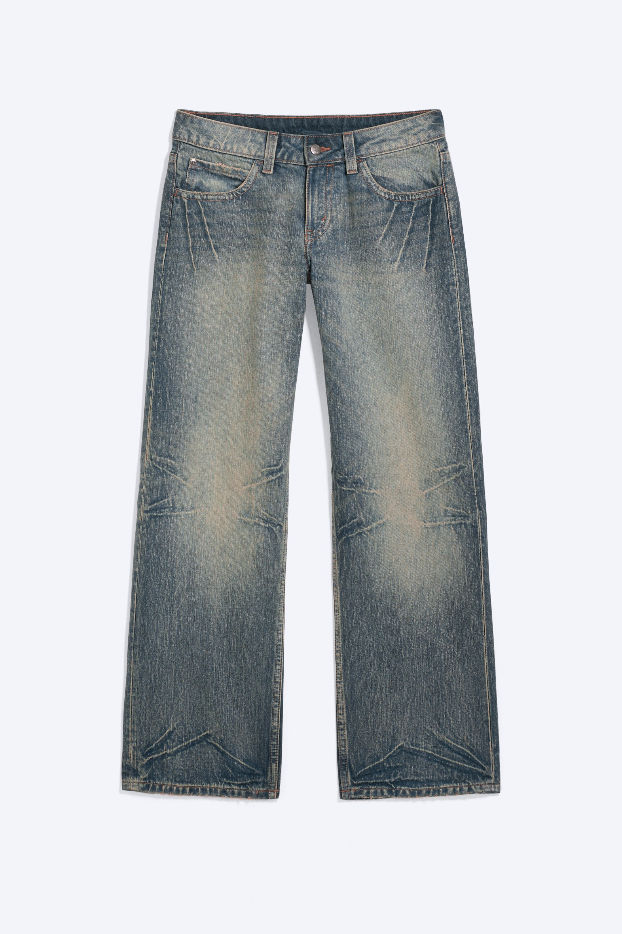 Hazy Blue - Medium Blue - Messy Low Rise Regular Straight Jeans - 1