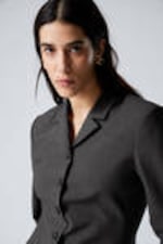 Dunkelgrau meliert - Schmaler einreihiger Blazer - 1