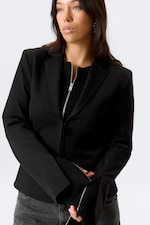 Black - Fitted Blazer with Vented Sleeves - 1