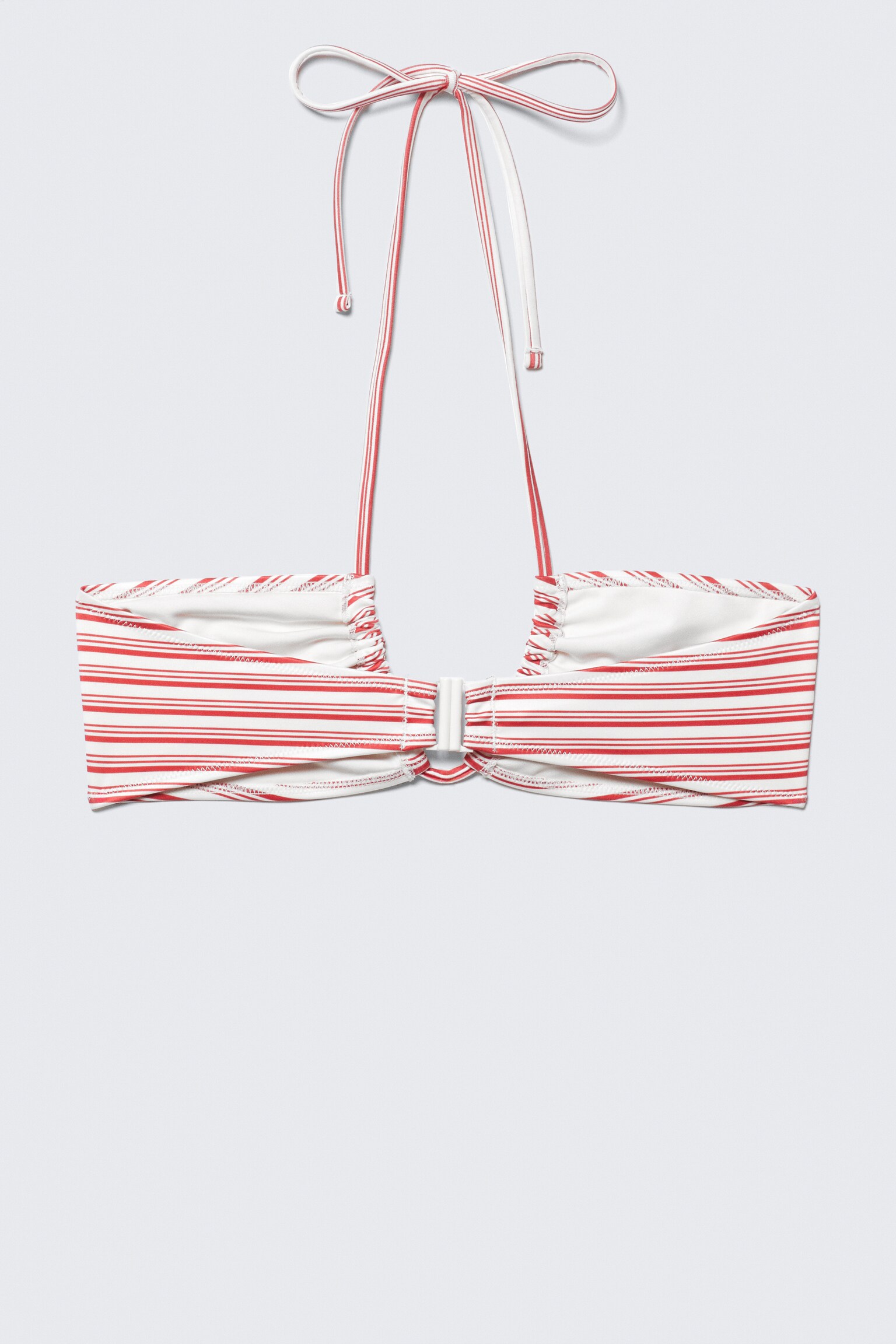 Printed Ruched Halter Bandeau Bikini Top - Red Multi Stripe