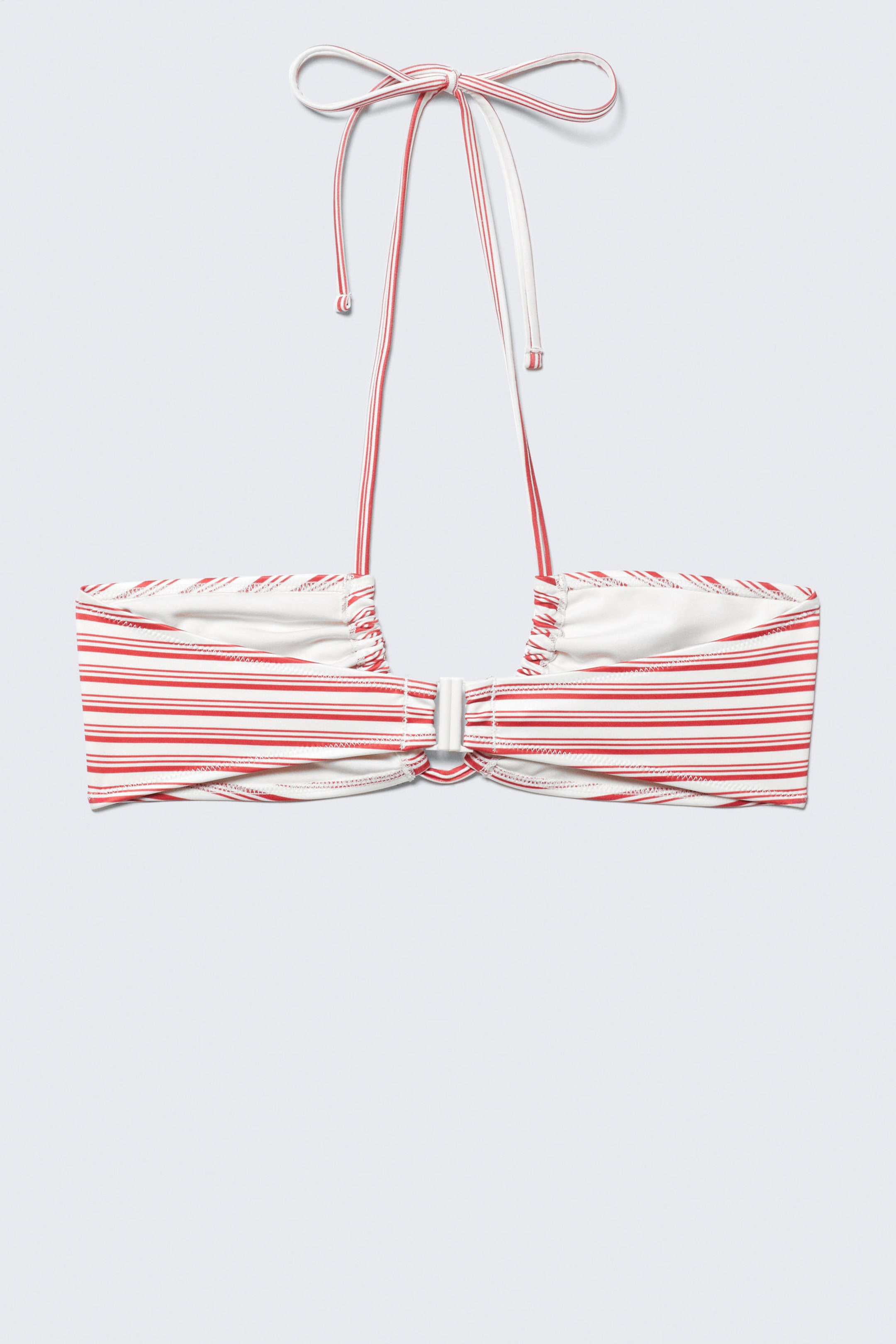 Rote Multi-Streifen - Bedrucktes, gerafftes Neckholder-Bandeau-Bikini-Top - 5