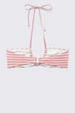 Rote Multi-Streifen - Bedrucktes, gerafftes Neckholder-Bandeau-Bikini-Top - 5