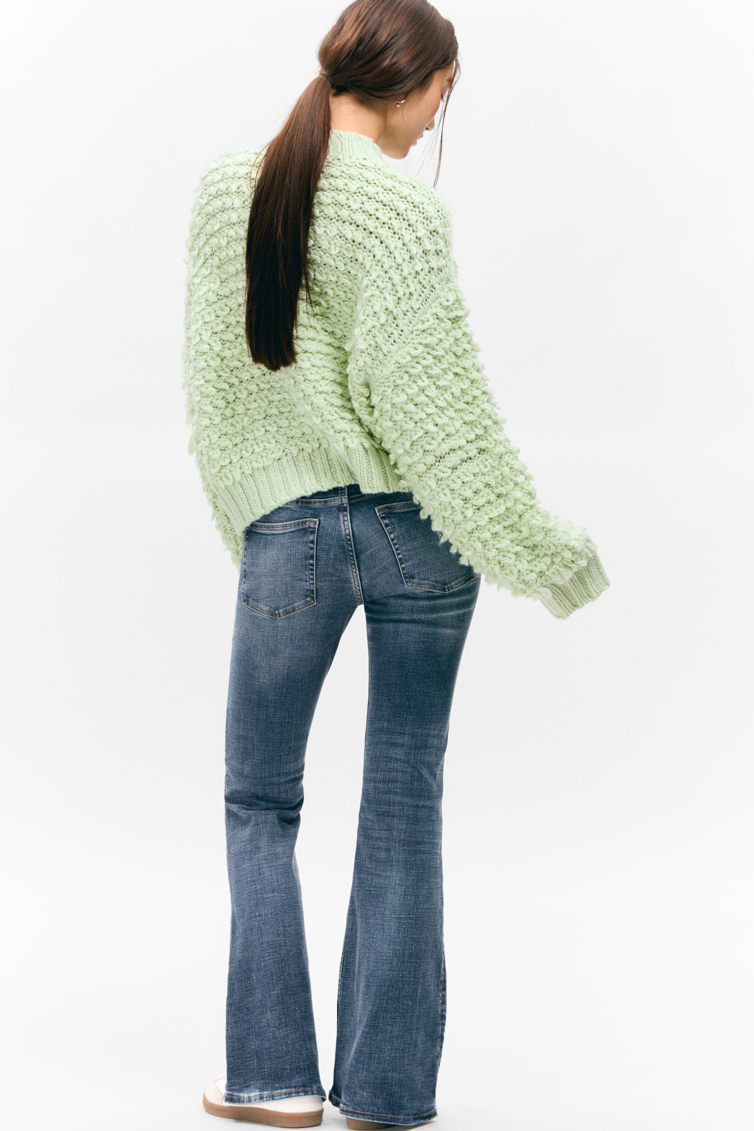 Textured Loop Knit Sweater - Light Green/Beige - 5