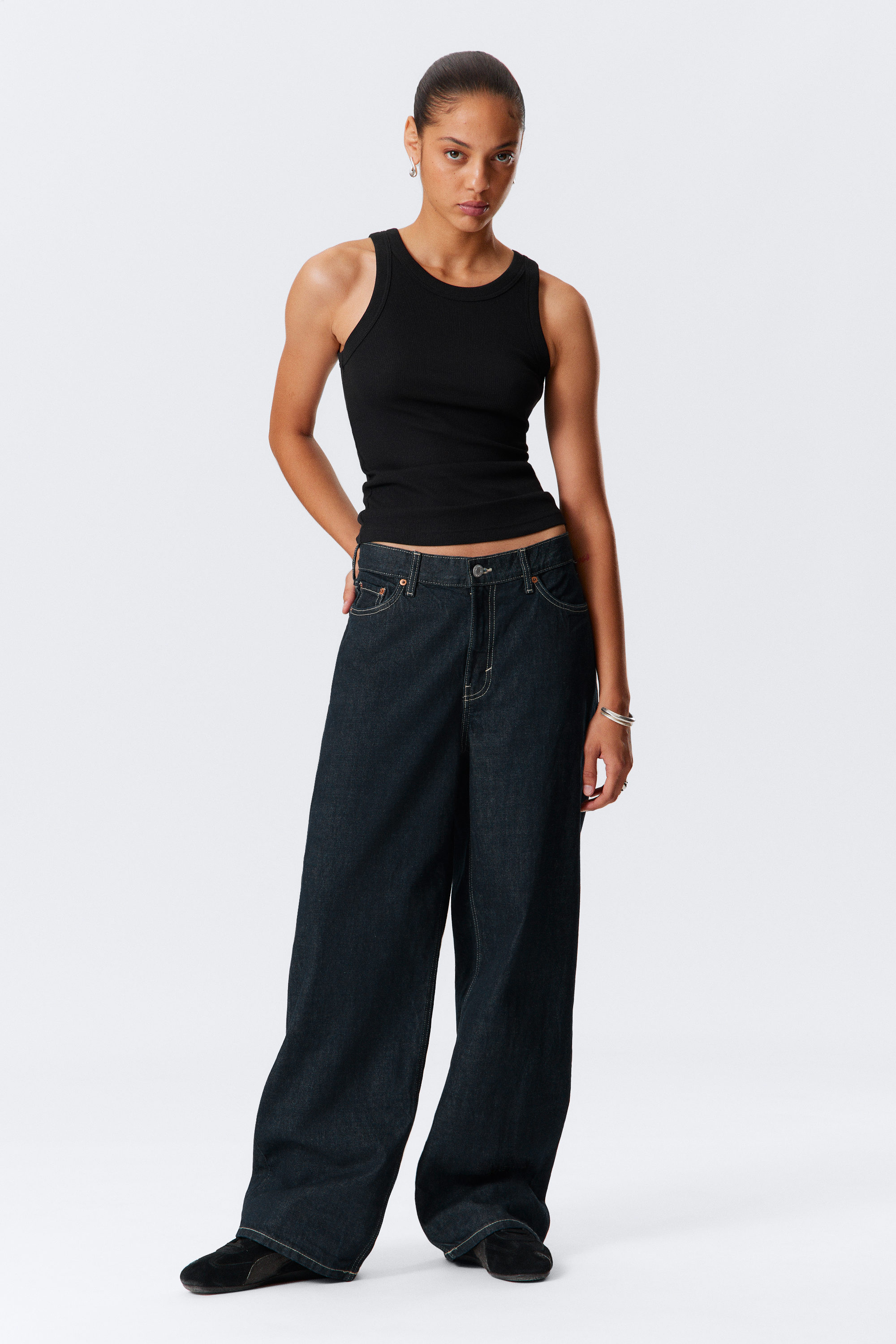 Blue Rinse - Dark Blue - Dynasty Low Rise Loose Wide Leg Jeans - 1