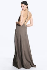 Dunkles Graubraun - Kleid mit Wasserfallausschnitt und A-Linie - 1