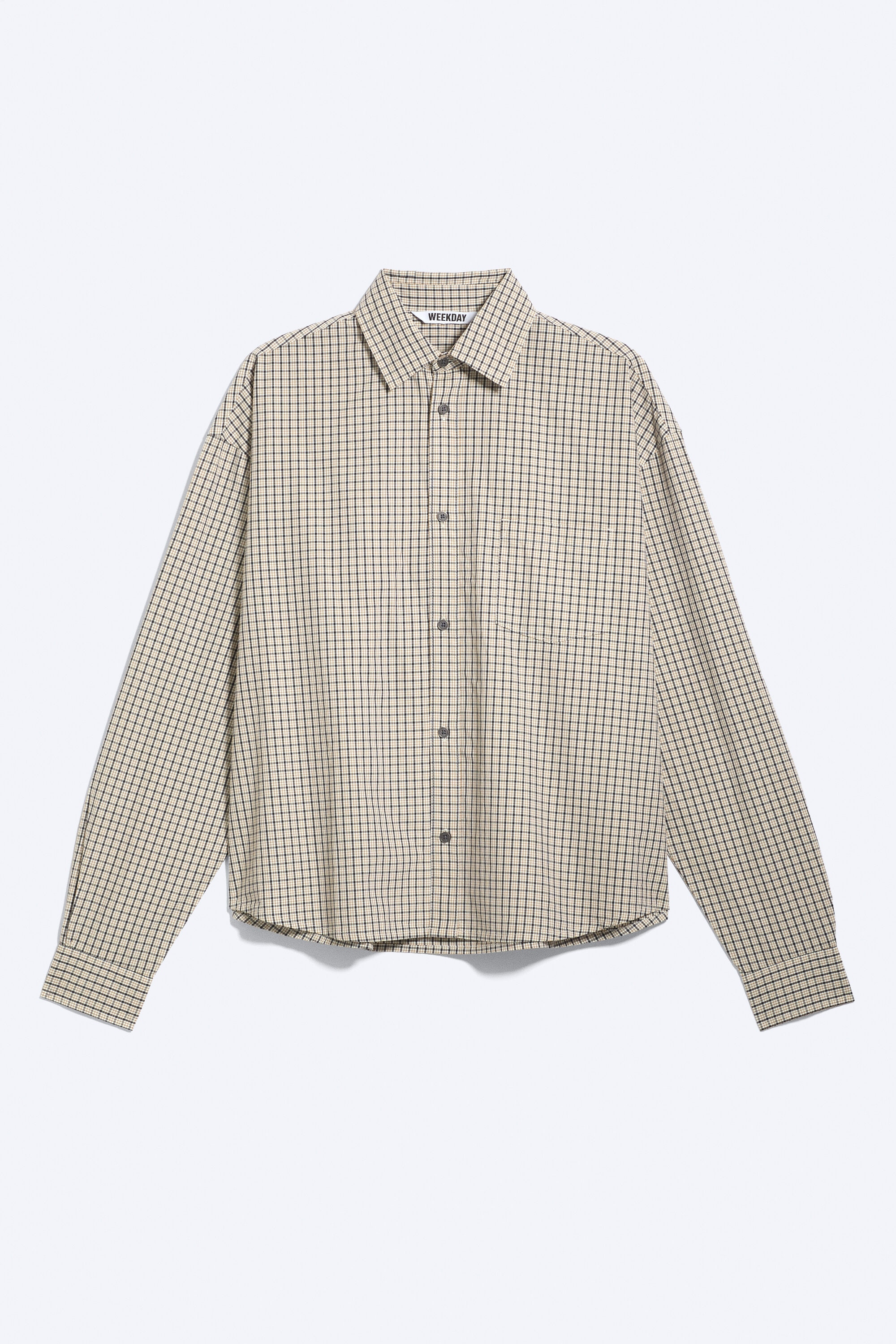 boxy long-sleeved cotton poplin shirt - Beige Check | Weekday WW