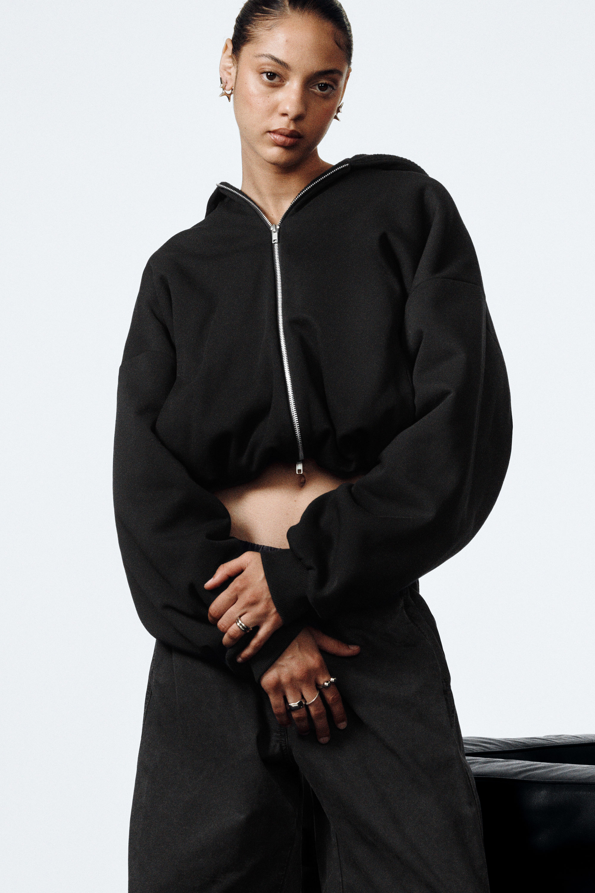 Black - Oversized Fleece Zip Hoodie - 2