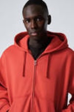 Rood - Rechte middelzware hoodie met rits - 1