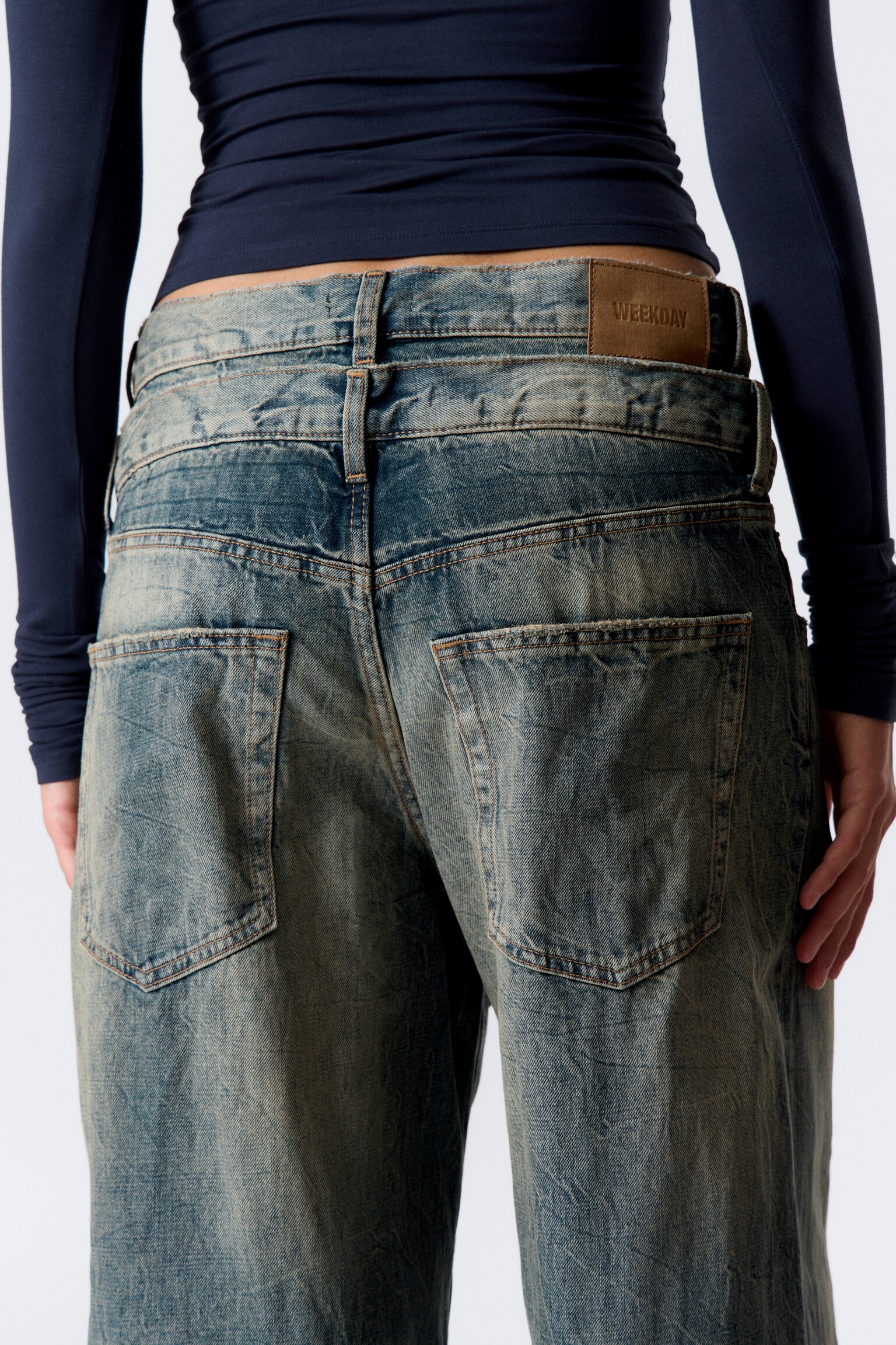 Dual Waistband Wide Leg Jeans - Arizona Blue - Medium Blue - 5