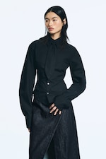 Black - Fitted Tie Detail Poplin Shirt - 0