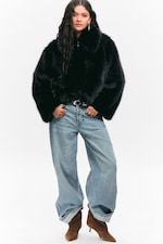 Black - Faux Fur Zip Jacket - 0