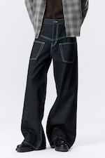 Blue Rinse - Dark Blue - Solar Deconstructed Loose Wide Leg Jeans - 1