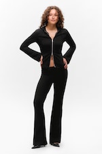 Black - Mid Rise Pintuck Flared Sweatpants - 0