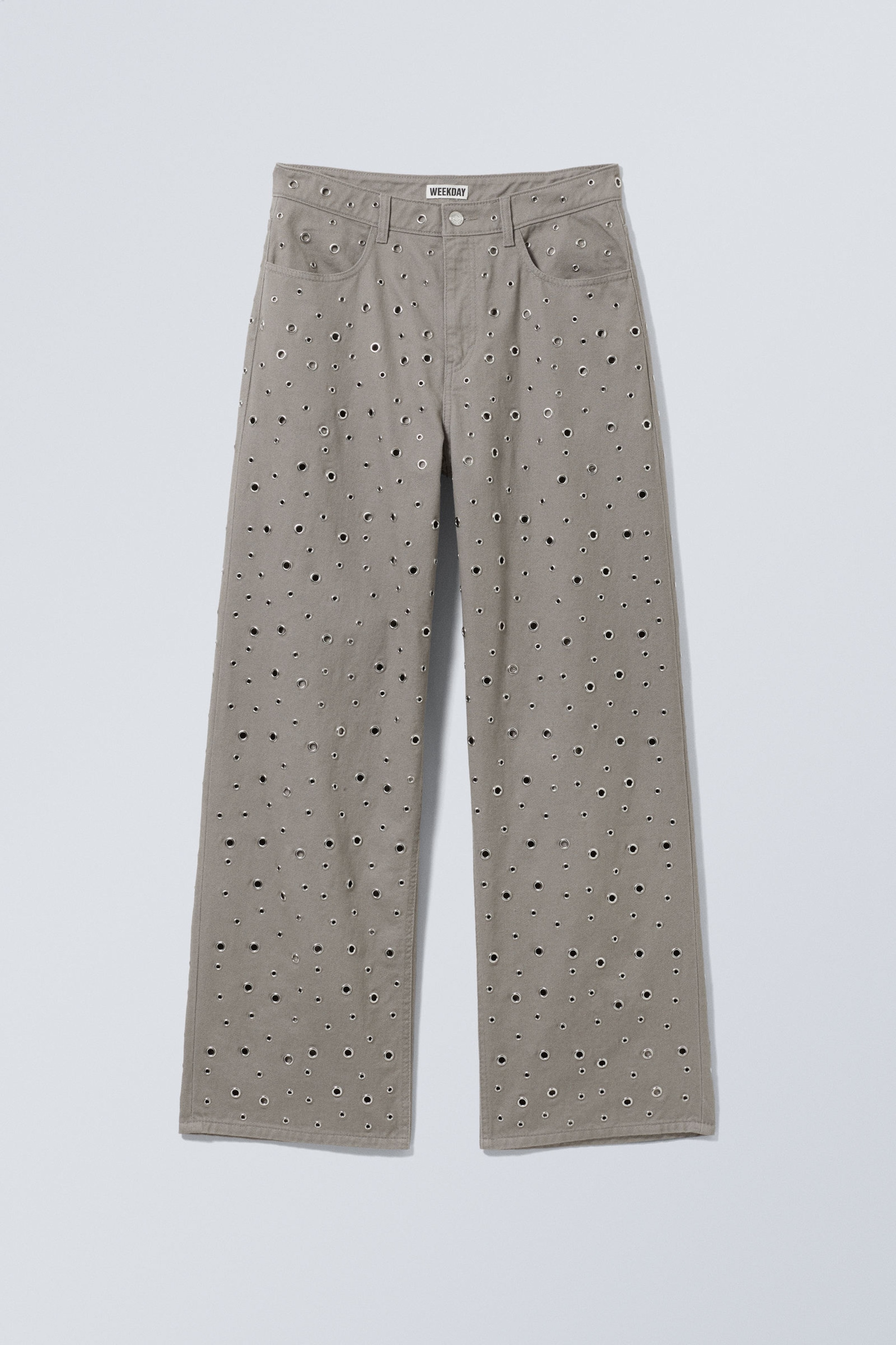 Dusty Mole - Low Waist Loose Wide Leg Eyelet Twill Trousers - 1