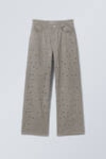 Dusty Mole - Low Waist Loose Wide Leg Eyelet Twill Trousers - 0