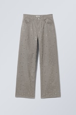 Dusty Mole - Low Waist Loose Wide Leg Eyelet Twill Trousers - 0