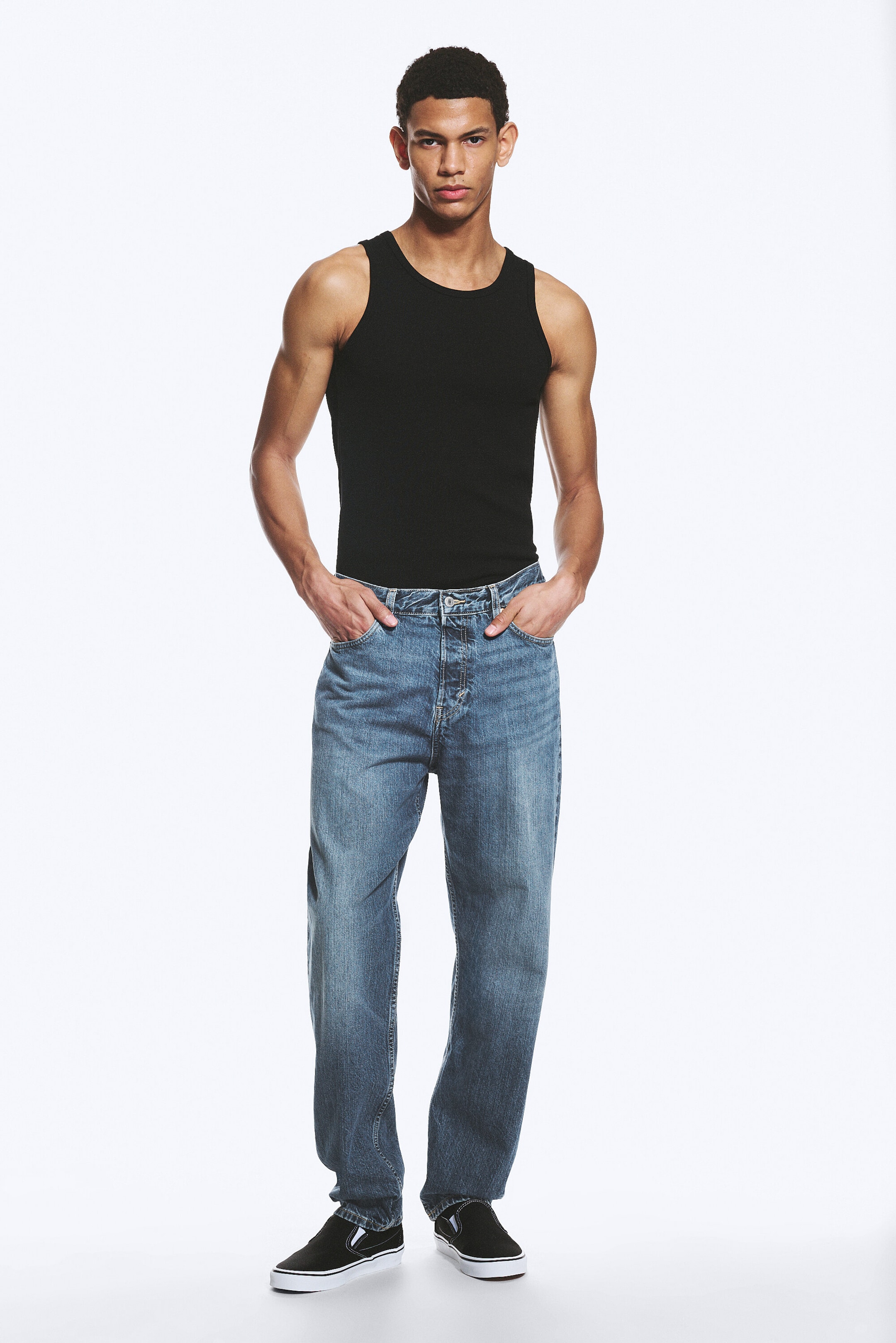 Radio Blue - Medium Blue - Ray Mid Rise Relaxed Tapered Leg Jeans - 1