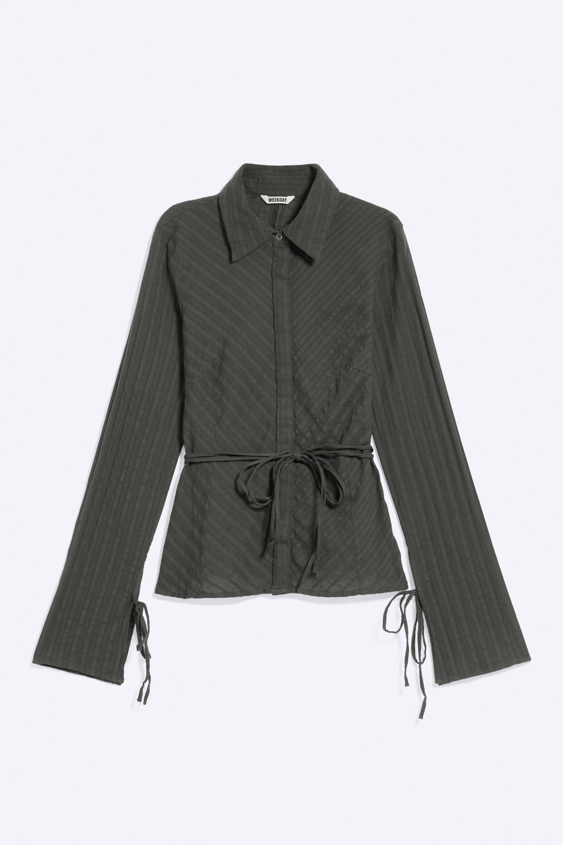 Striped Grey - Tie‑Detail Cotton Shirt - 4