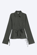 Striped Grey - Tie‑Detail Cotton Shirt - 4