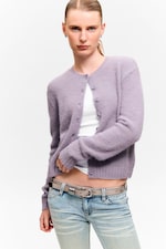 Lila - Borstad stickad cardigan med knappar - 2