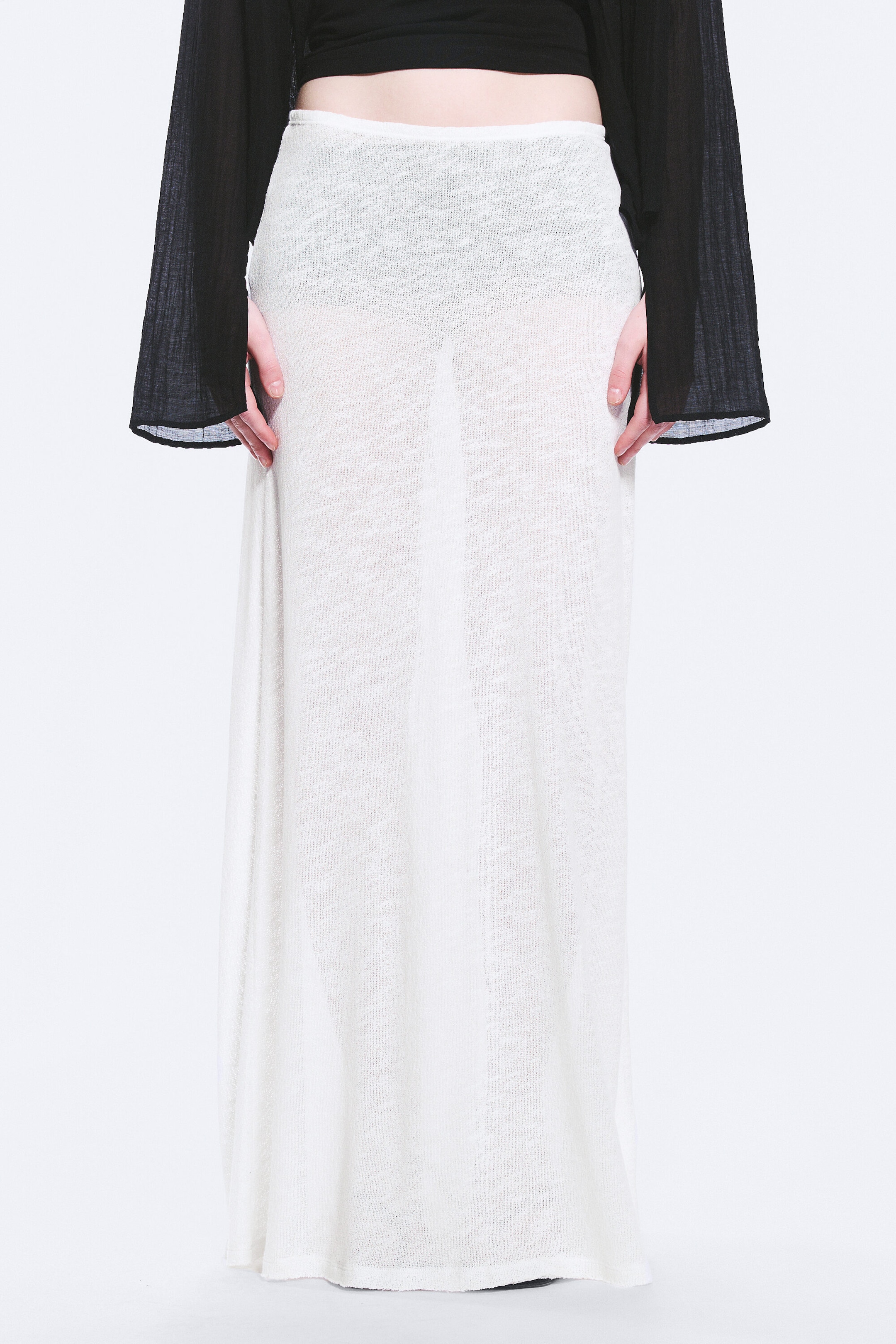 White - Sheer Cotton Knit Maxi Skirt - 2