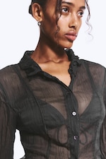 Dark Grey - Sheer A-line Long-sleevd shirt - 2